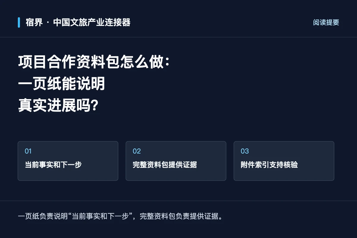项目合作资料包怎么做：一页纸能说明真实进展吗？；阅读提要