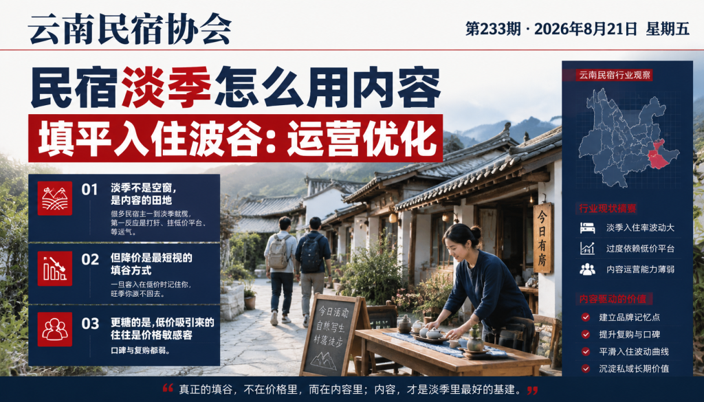民宿淡季怎么用内容填平入住波谷:运营优化|入住波谷、民宿淡季