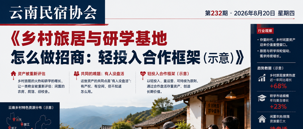 乡村旅居与研学基地怎么做招商：轻投入合作框架（示意）｜研学基地、轻投入